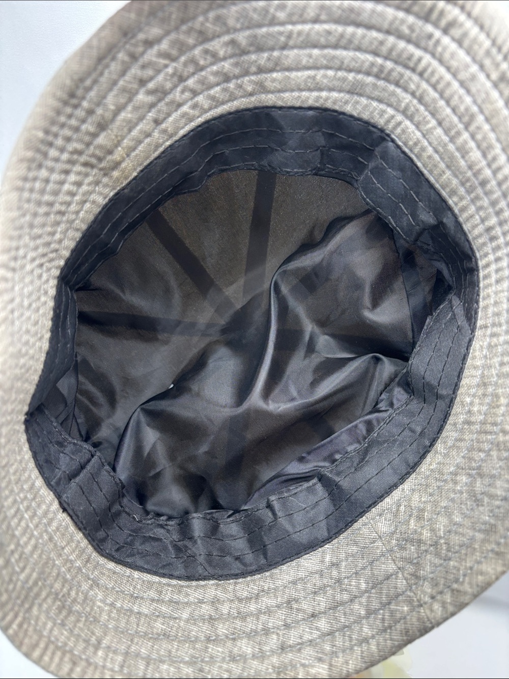 Neutral Linen-Look Bucket Hat with Brown Check Flower Accent#514 - Picture 9 of 10